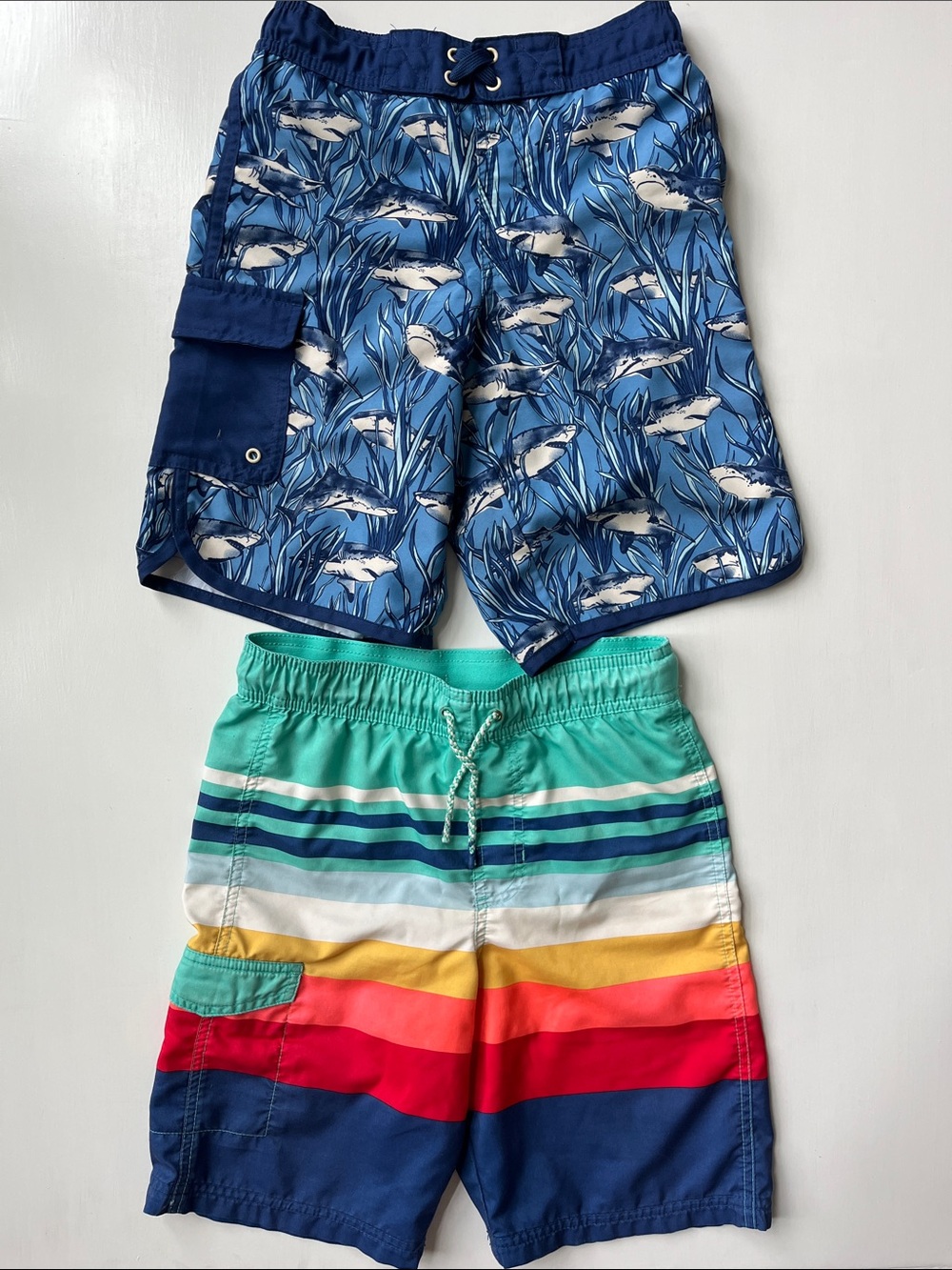 CAT & JACK Bundle of Swim Trunks- Sharks and Striped size 8-10